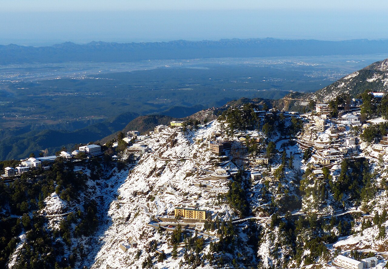 Snow view of Mussoorie hill station and Himalayan valley